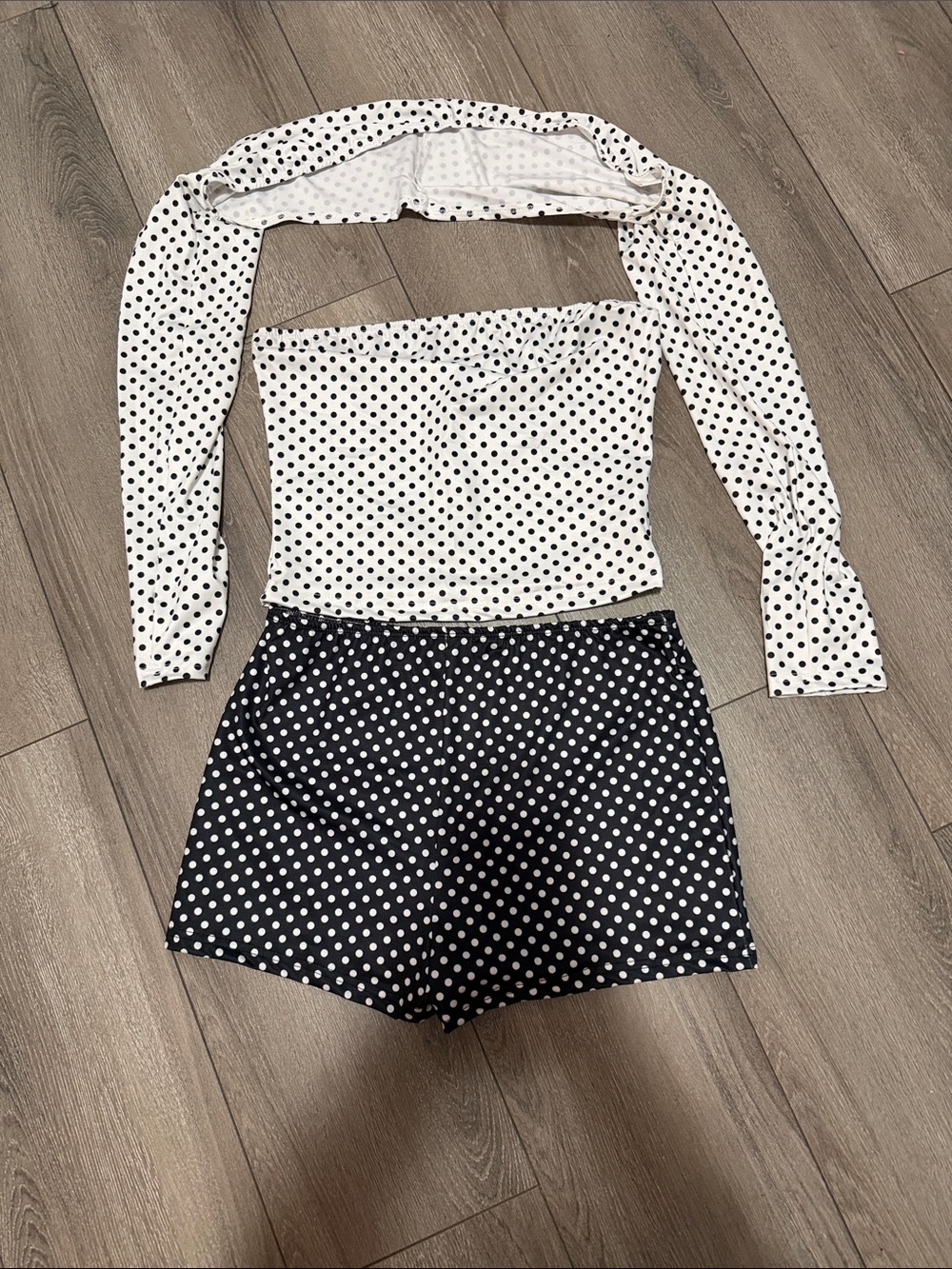 Polka Dot High-Waist Shorts in Black and White with matching top